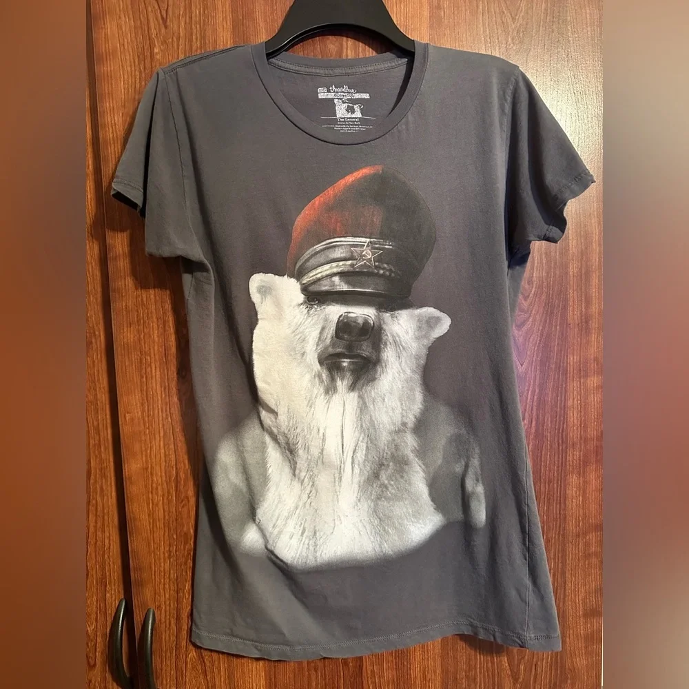 THREADLESS The General POLAR BEAR T Shirt Women Tee DARK GRAY Y2k Girly XL - Picture 1 of 3